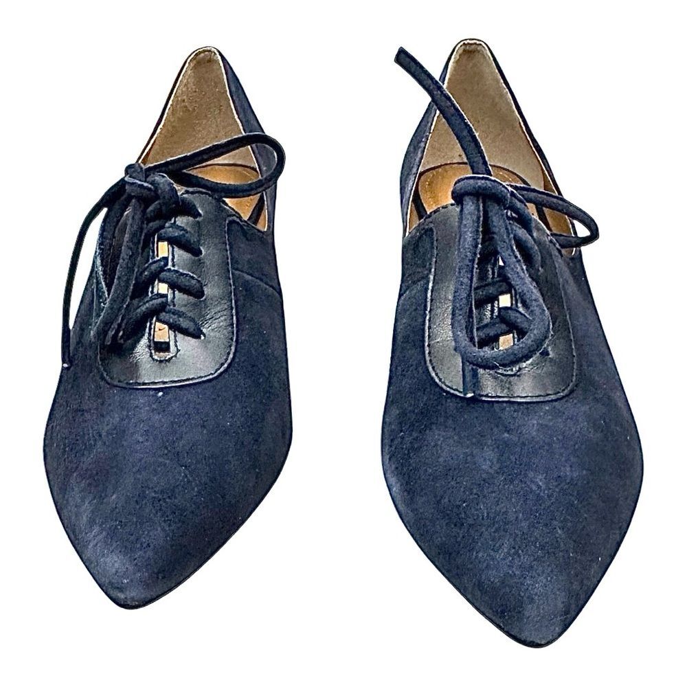 J. Renee Navy Blue Suede Lace-Up Low Heel Pumps - Picture 7 of 8